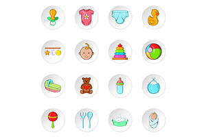 Baby Care Icons, Cartoon Style