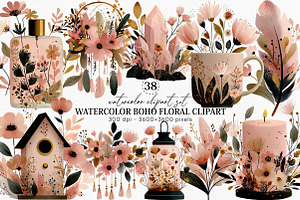 Watercolor Boho Floral Clipart, an Illustration by Canvas Craft
