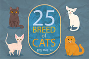 25 breeds of cats, vector, an Animal Illustration by Mallinka (Thumbnail 1 of 3)