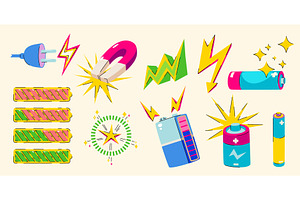Retro sticker set, energy bar icon, an Object Illustration by art PVP - market