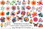 Bohemian Floral Clipart PNG, an Illustration by Designking (Thumbnail 1 of 5)