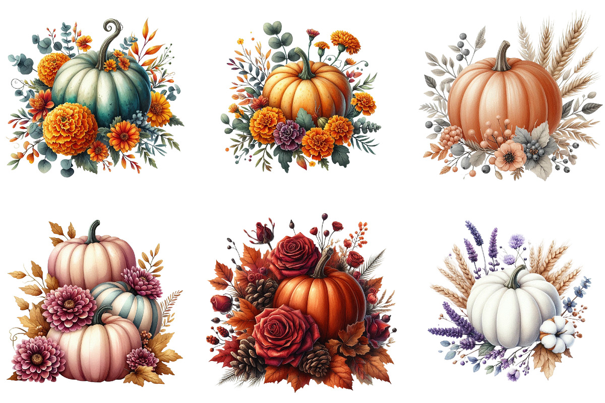 Fall Floral Pumpkin Clipart, an Illustration by DreamArtGraphic (Photo 4 of 5)