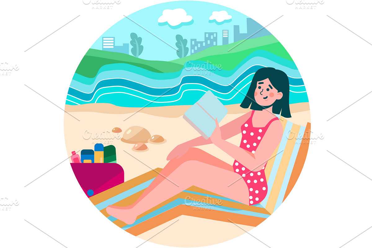 Woman rest with book enjoy fresh, a Person Illustration by vectorpointstudio