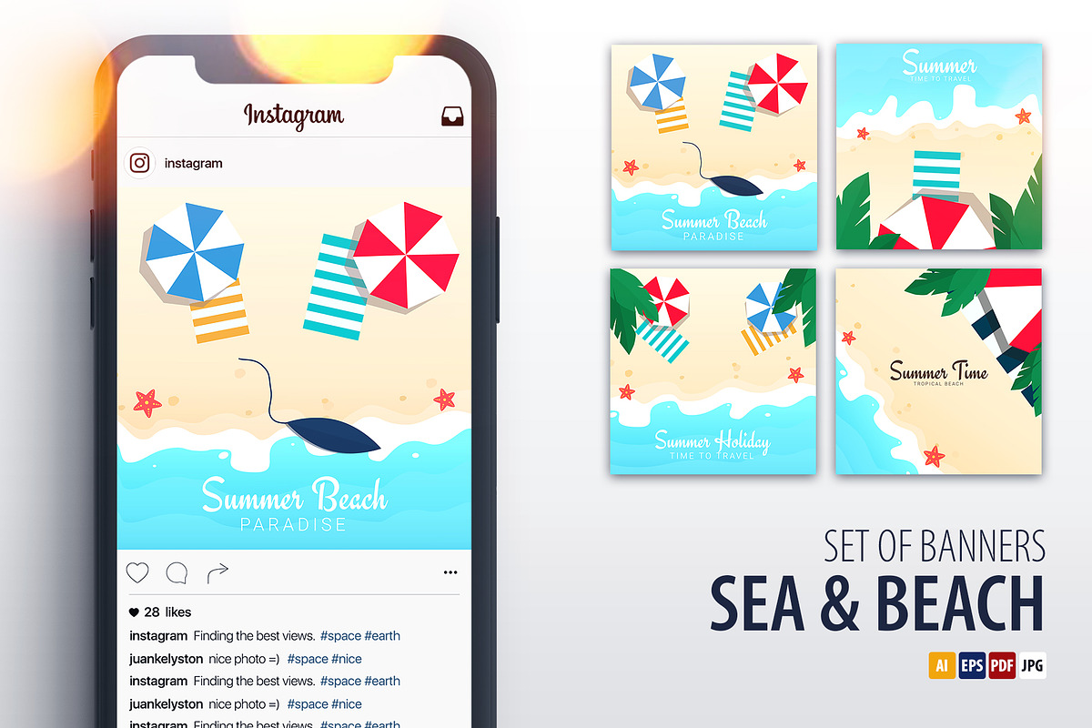 Sea & Beach Social Media Banners., a Social Media Template by Leo Edition (Photo 1 of 4)