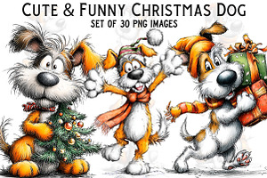 Cute & Funny Christmas Dog Clipart, an Illustration by Craft Nest