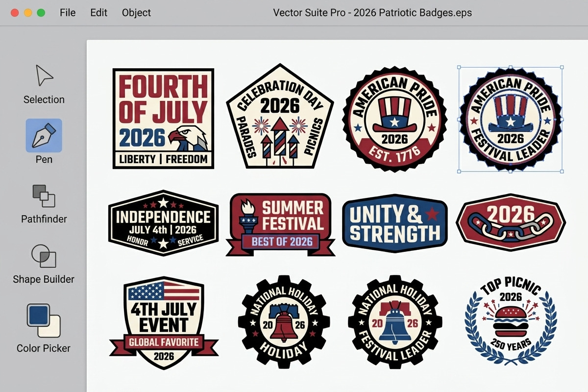 4th July 2026 Event Badge EPS Bundle, an Object Graphic by NH graphic (Photo 5 of 10)