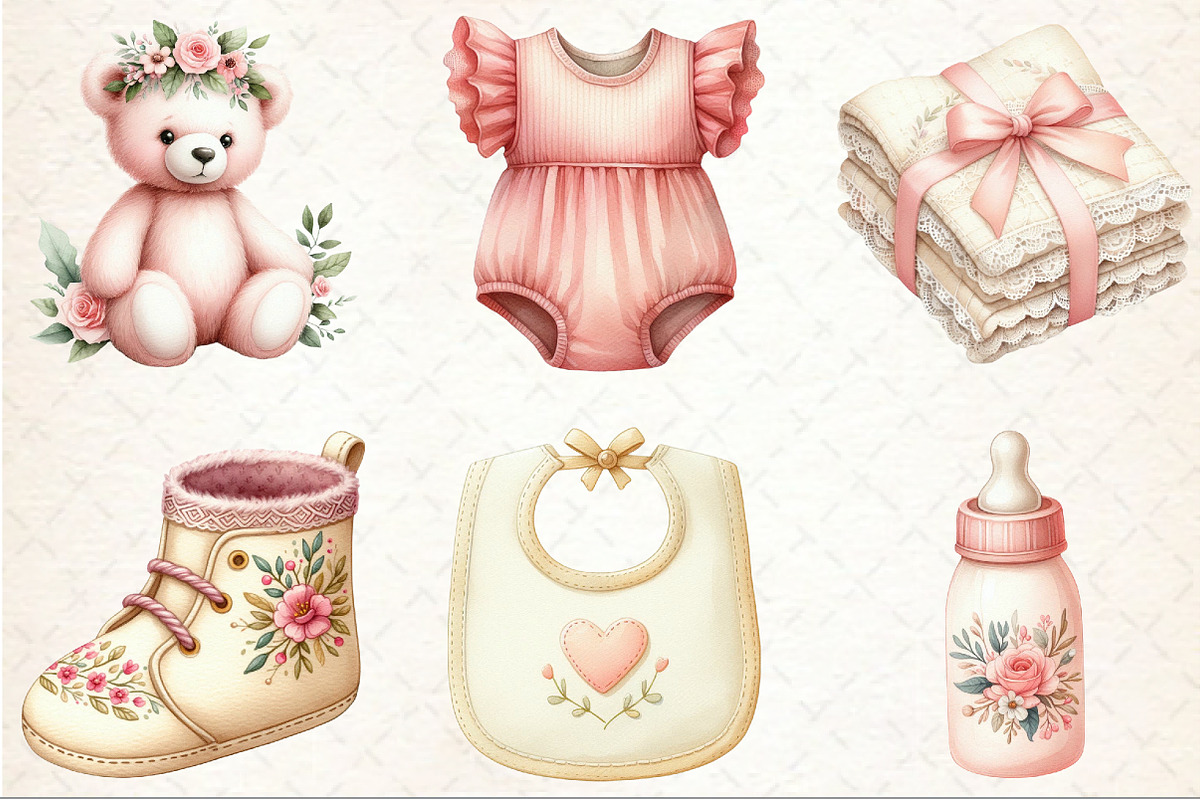 Blush Pink Ivory Baby Nursery Clipar, an Illustration by Rose Art (Photo 3 of 7)