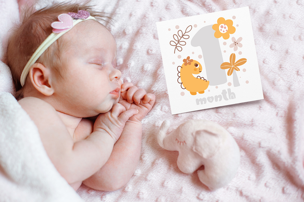 Baby Milestone Dino Girl Cards, an Object Graphic by Happy Letters (Photo 2 of 5)