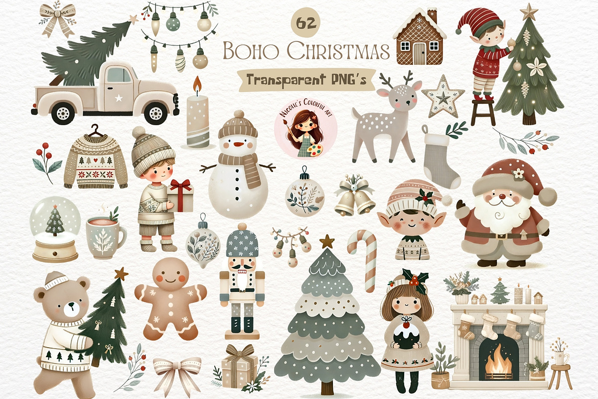 Neutral Christmas Watercolor Clipart, an Illustration by Nicolle's Colorful Art (Photo 1 of 8)