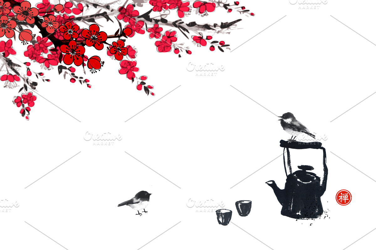 Sumi-e ink painting. Tea ceremony., a Food Illustration by Elina_Li (Photo 16 of 17)