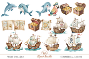 Watercolor Pirate Clipart Bundle, an Illustration by MockupWizard (Thumbnail 3 of 5)
