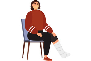 Woman in face mask with broken leg, a Person Illustration by vectorpointstudio
