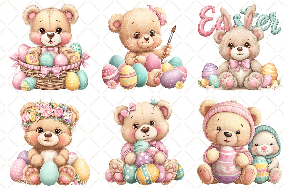 Whimsical Easter Teddy Bear Clipart, an Illustration by Black Bird Studio (Photo 4 of 5)