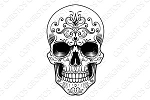 Skull Abstract Pattern Tattoo Design, an Illustration by Christos Georghiou