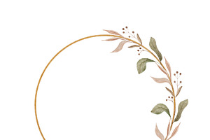 Painted watercolor delicate and romantic leaves and berries