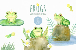 Watercolor Frogs Clipart PNG