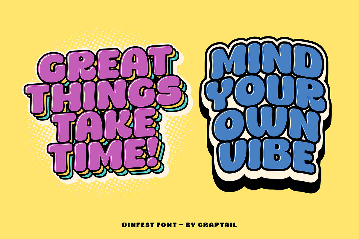 Dinfest Bold - Retro Font, a Sans Serif Font by Graptail (Photo 5 of 8)