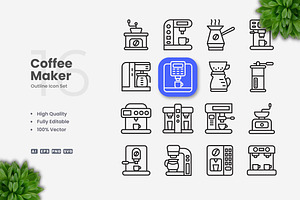 Coffee Maker Outline Icons