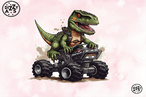 T-Rex Riding Monster Truck Clipart