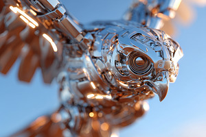 Futuristic robotic bird in flight, an Animal Photo by AlyaAnd