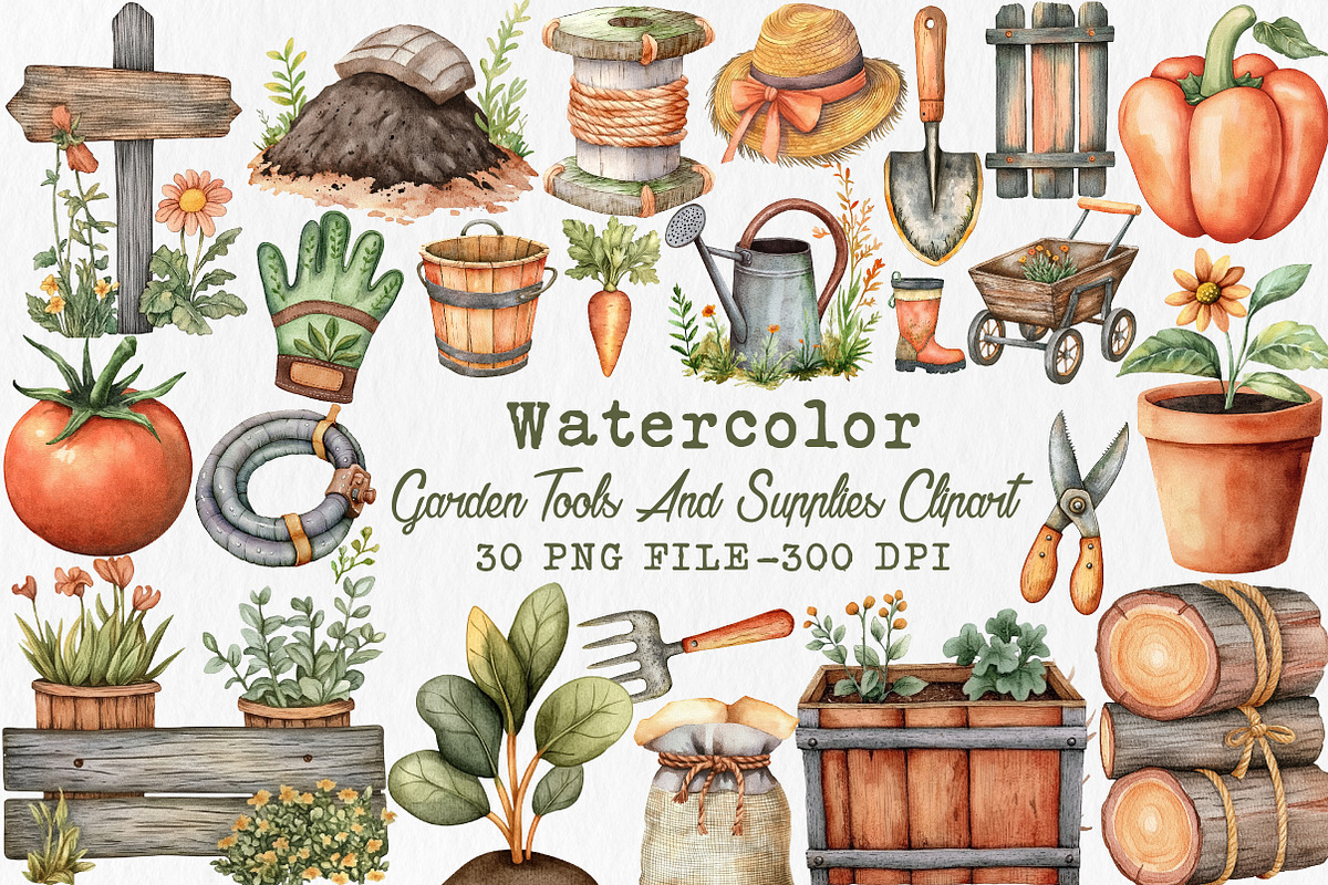 Garden Tools And Supplies Clipart, an Illustration by Libby Wishes (Photo 1 of 7)