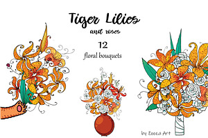 Tiger Lilies & Roses - Clip-art