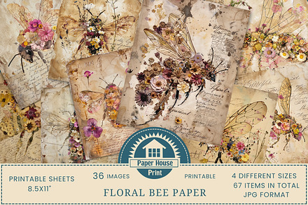 Floral Bee Journal Paper, a Background Graphic by NiiiNArt