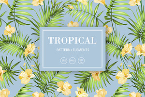 Seamless pattern of tropic flowers.