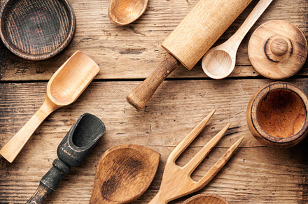 Set of wooden cooking utensils featuring cutlery, cooking, and utensil, a Food & Drink Photo by MLunov MLunov