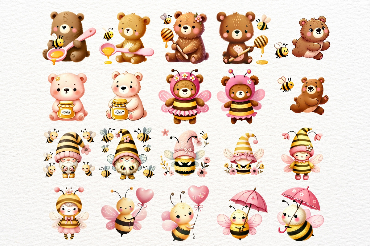 Bear and Honey Bee Clipart Set, an Animal Illustration by Nicolle's Colorful Art (Photo 3 of 7)