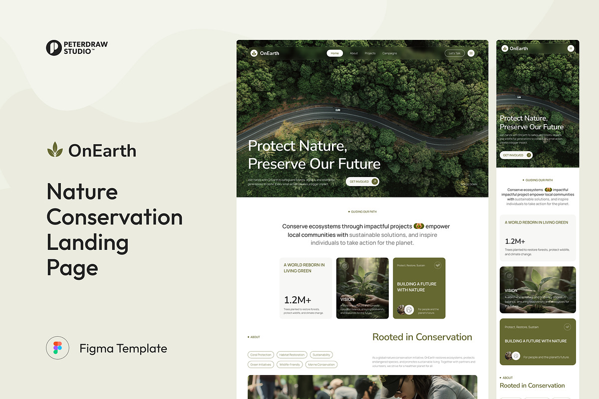 Nature Conservation Landing Page, an UI Kit Template by peterdraw (Photo 1 of 3)