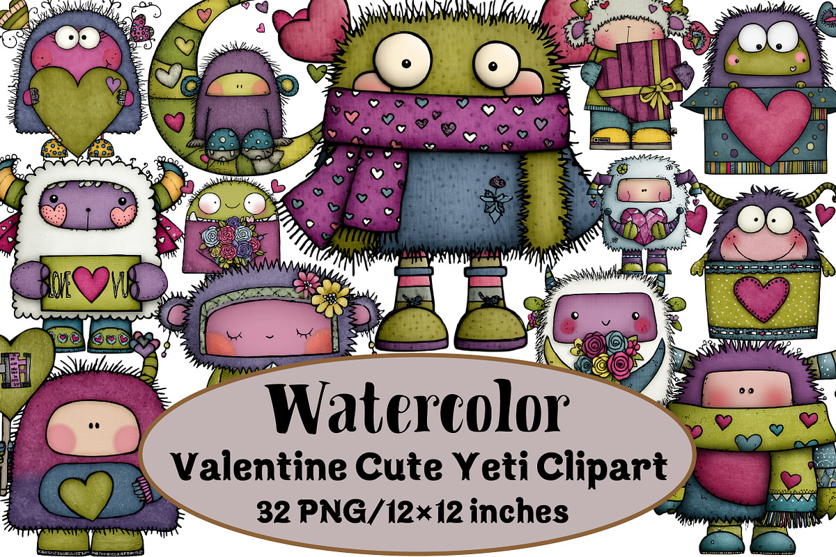 Valentine Cute Yeti Clipart, an Illustration by Design Market (Photo 1 of 3)