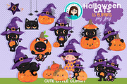 Halloween Cat cliparts, an Illustration by Cute Little Workshop (Thumbnail 1 of 3)