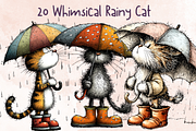 Whimsical Funny Rainy Cat Clipart, an Animal Illustration by GiraffeCreative (Thumbnail 1 of 20)