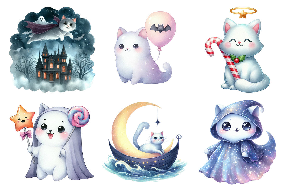 Ghost Cat Halloween Clipart, an Illustration by Daily.Designs (Photo 3 of 5)