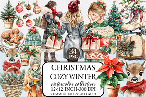 Watercolor Cozy Winter Christmas Cli, an Illustration by Libby Wishes
