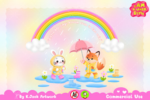 Little blessings bloom in the rain, a Seasonal Illustration by K.JackArtwork