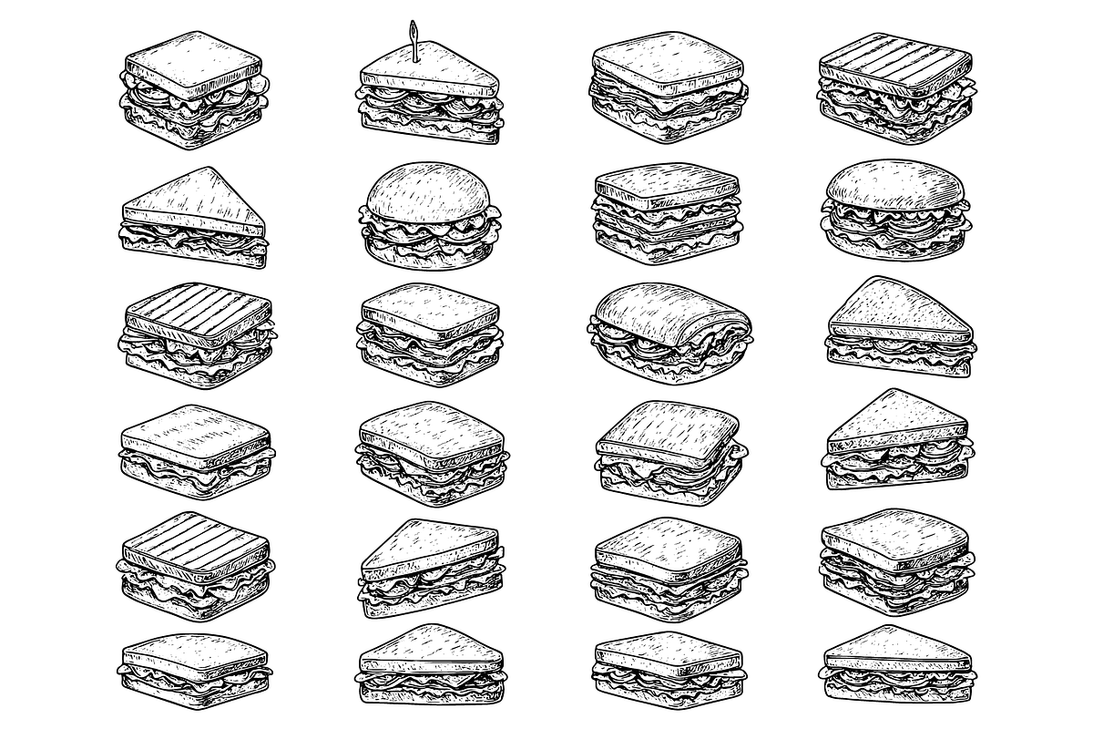 Sandwich Illustration Vector Set, an Object Graphic by nikagraphic