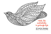Set of 10 Decorative Patterned birds, a Decorative Illustration by Elen-Lane (Thumbnail 4 of 6)