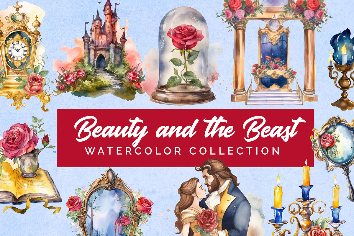 Beauty and the Beast Watercolors, an Object Graphic by Hues of Hodges (Photo 1 of 4)