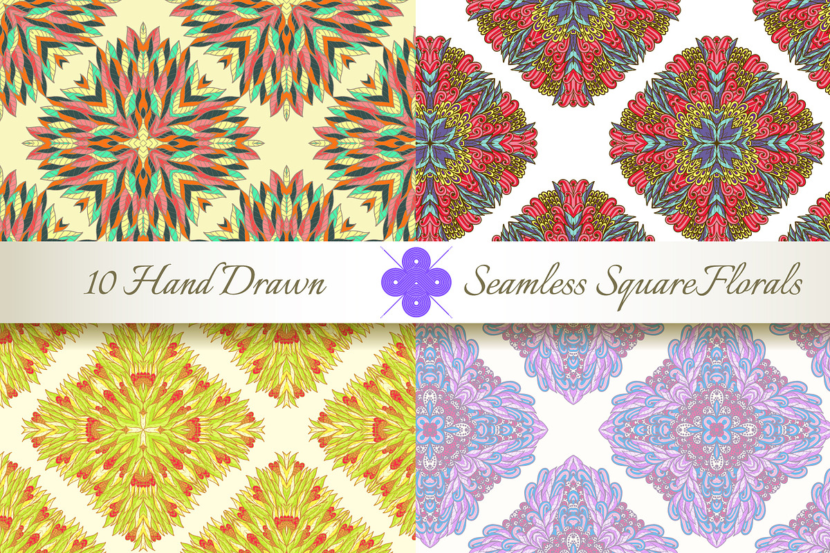 10 Floral Seamless Square Patterns preview 3