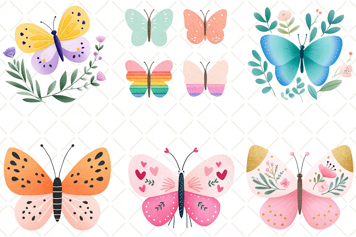 Watercolor Butterfly Clipart, an Illustration by Black Bird Studio (Photo 3 of 6)