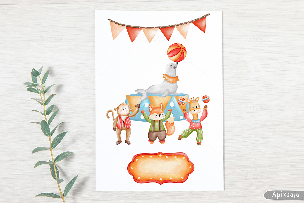 Watercolor Circus Clipart, Animals, an Animal Illustration by Apixsala (Photo 12 of 14)