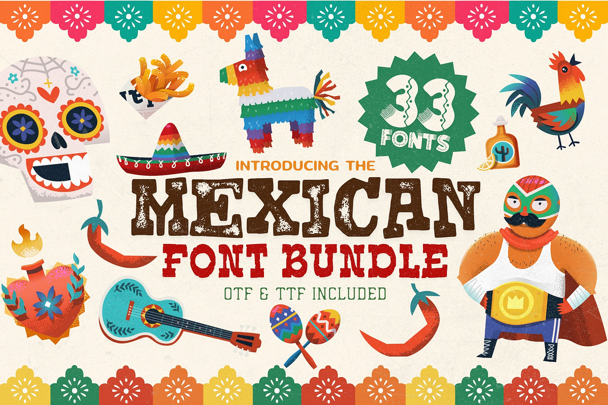 Mexican Font Bundle - 33 Fonts!, a Slab Serif Font by HipFonts (Photo 1 of 18)