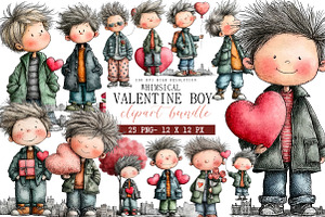 Whimsical Valentine Boy Clipart, an Illustration by DreamArtGraphic