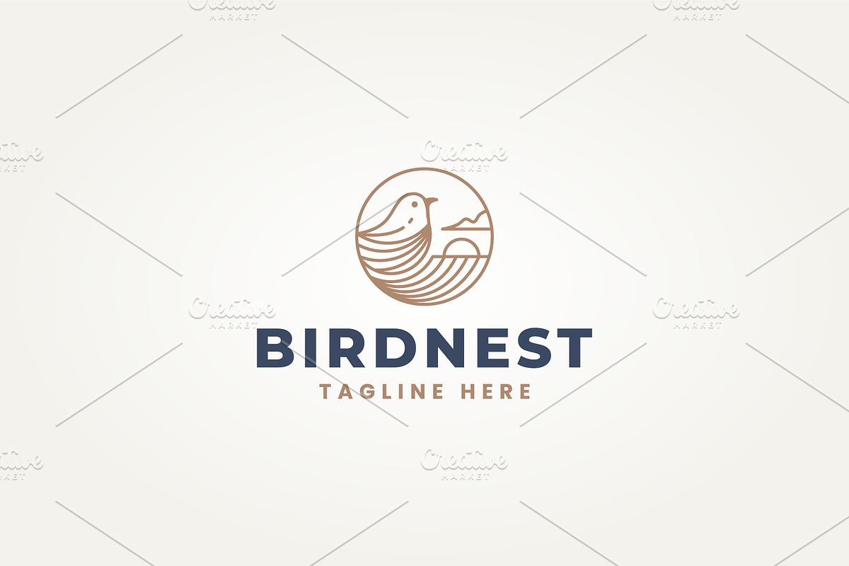 bird nest with ocean line art logo, a Branding & Logo Template by Blazybone
