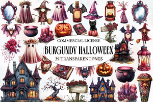 Watercolor Burgundy Halloween Clipar, an Illustration by Designworld