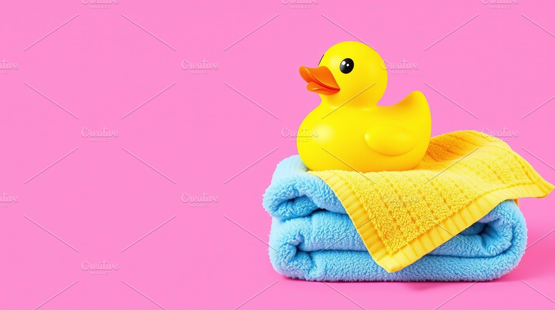 yellow rubber duck toy and towels, an Abstract Photo by Bunny's Little Shop
