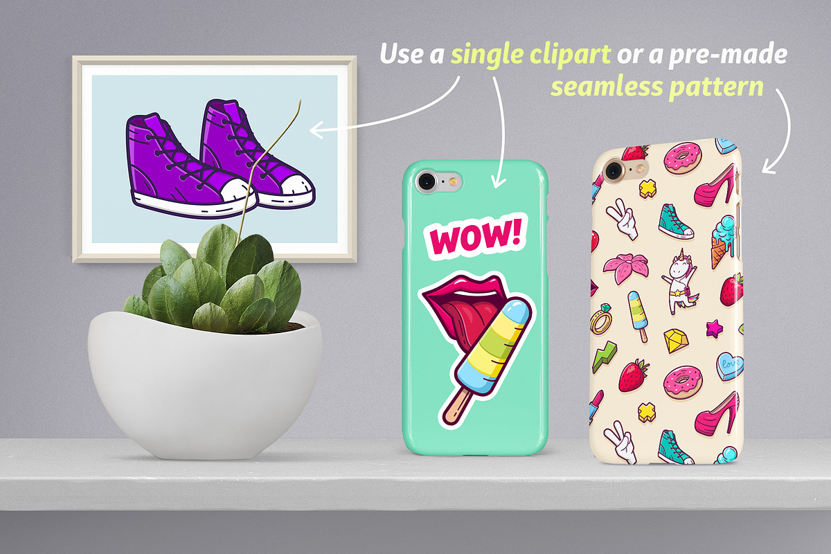 Girls Power. Clipart and pattern set, a Decorative Illustration by yurlick (Photo 4 of 8)