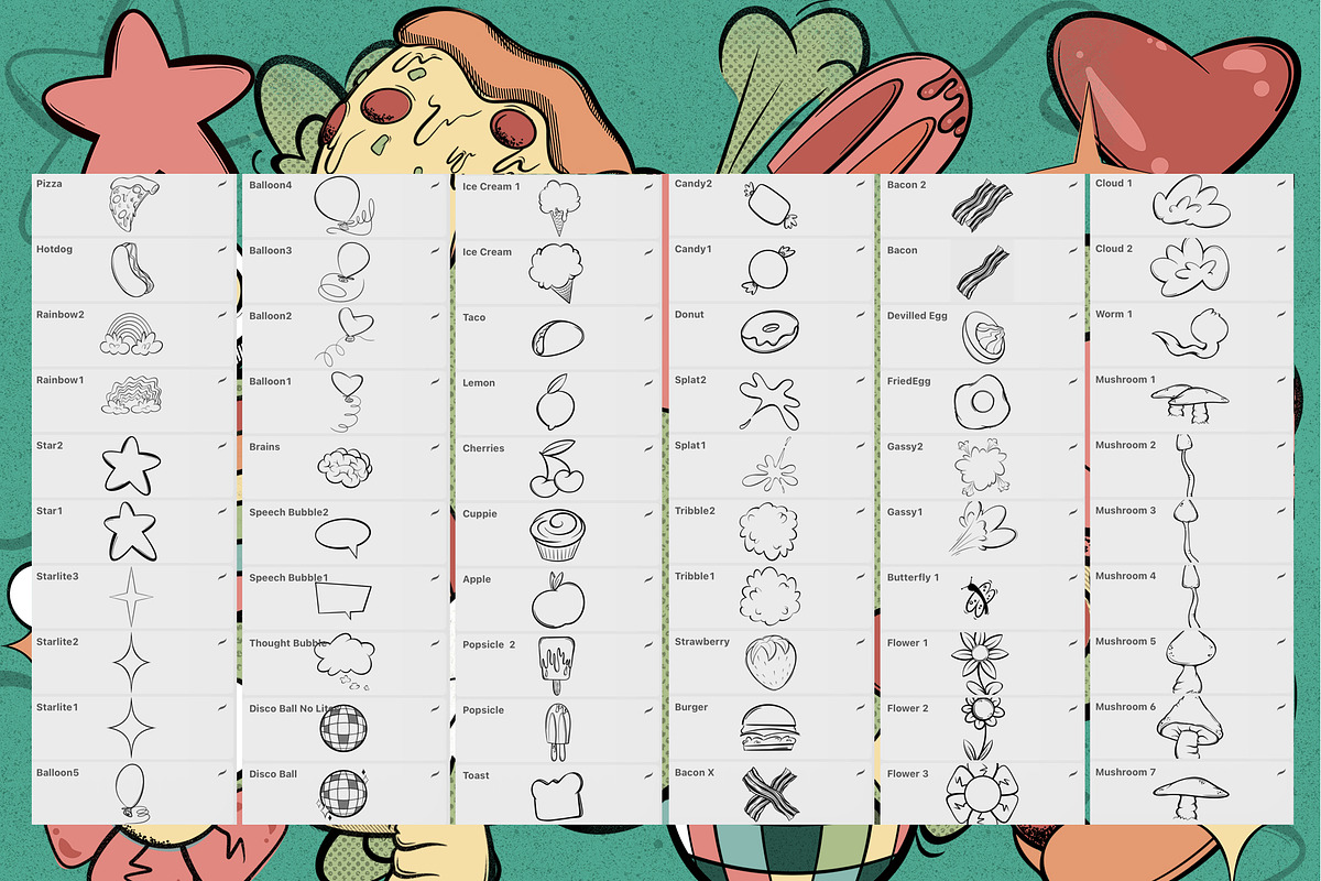 Retro Funky Kitschy Cute Hand Drawn, a Brush Add-On by Funno Co. (Photo 2 of 5)